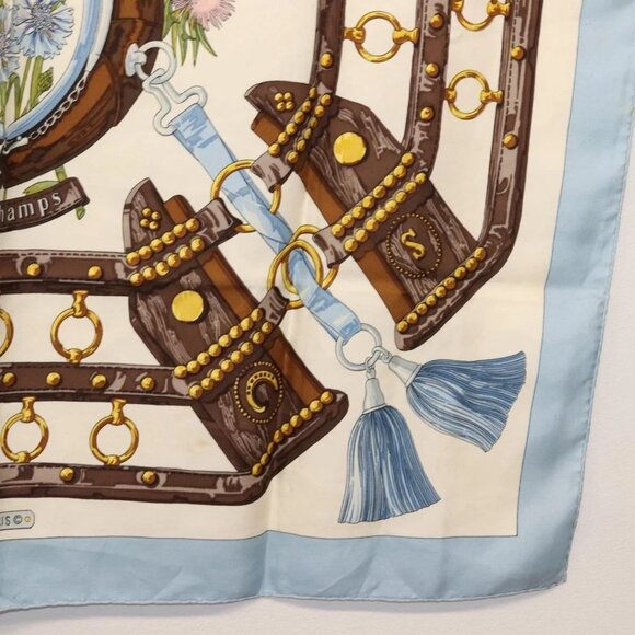 HERMES Carre 90 Scarf ""aux champs"" Silk Light Blue Auth BA6381 - Picture 7 of 12